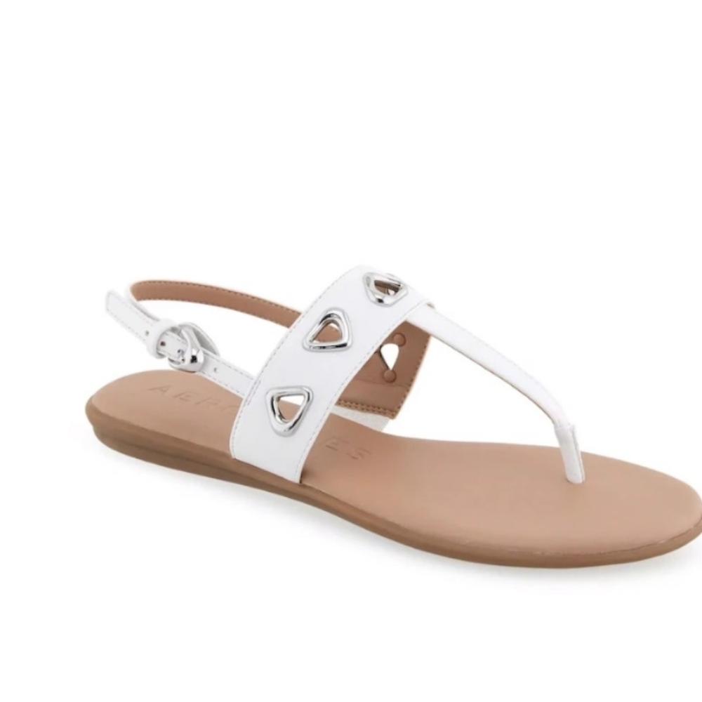 AEROSOLES White Sandals with Silver Details Size 7.5
